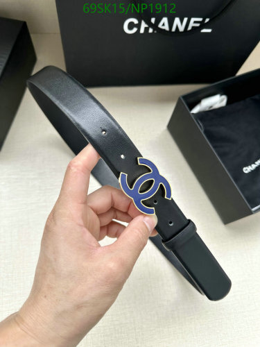 Chanel Cowhide Belt with Blue Logo Buckle, 3.0cm Width, Sizes 95-120cm