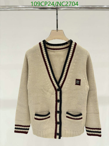 Miu Miu Women's V-Neck Cardigan, Long Sleeves, Striped Trim, Button Closure