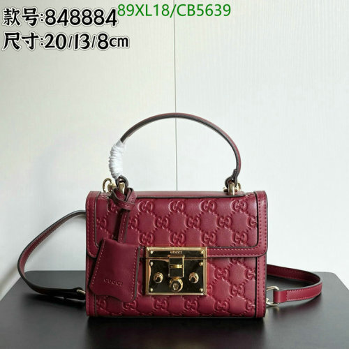 Gucci Padlock Small Top Handle Bag GG Embossed Leather Burgundy, 20 x 13 x 8 cm