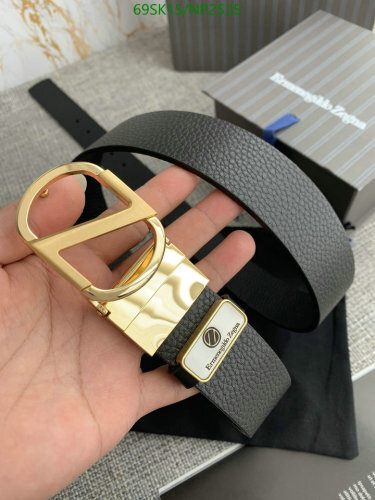 Zegna Reversible Leather Belt with Gold Buckle, 3.5cm Width, NP2535