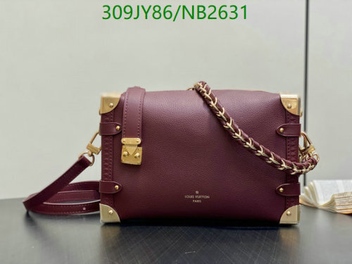 Louis Vuitton Petite Malle Bag Genuine Leather Burgundy 23.5 x 16 x 8.5cm