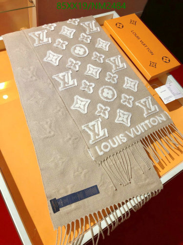 Louis Vuitton Beige Cashmere Wool Blend Scarf with Iconic LV Monogram Pattern