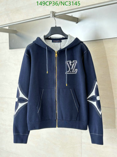 Louis Vuitton Unisex Navy Blue Cotton Blend Zip-Up Hoodie with Logo