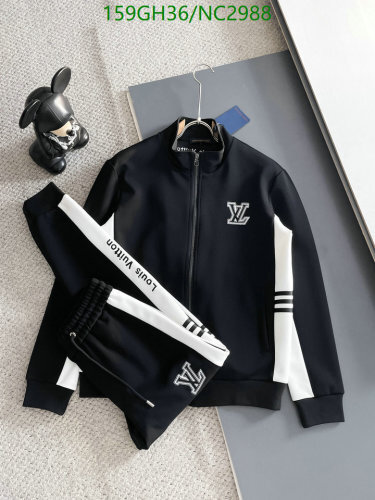 Louis Vuitton Men's Black Tracksuit Set with White Logo and Stripe Detail