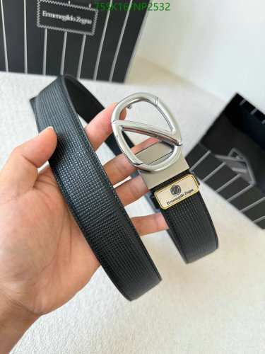 Zegna Reversible Black Leather Belt with Silver Buckle for Men - NP2532