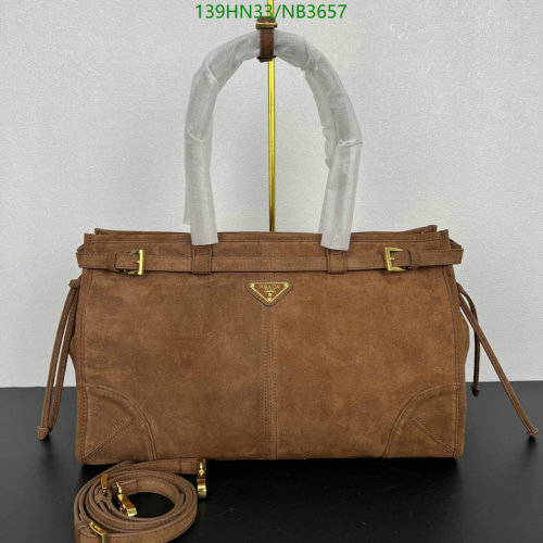 Prada 1BA433 Suede Leather Tote Bag, 38*30*12cm, Brown