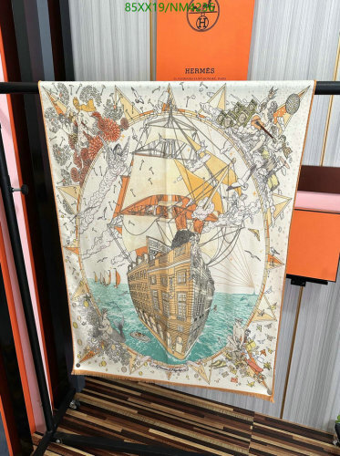 Hermes Cashmere Scarf NM4236, 65-185cm - Nautical Ship Design