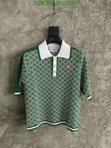 Casablanca Men's Green Patterned Knit Polo Shirt With White Collar - S to XL