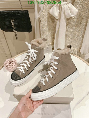 Brunello Cucinelli Women's Shearling-Trimmed High-Top Sneakers - Beige