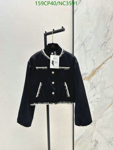 Chanel Women's Black Corduroy Jacket with White Trim, Sizes S-L