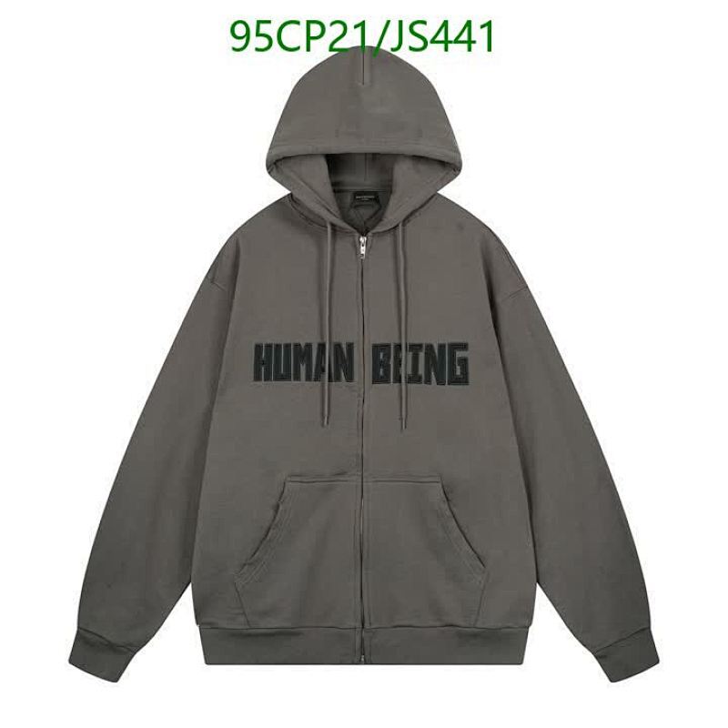 Balenciaga Cotton Full Zip Up Hoodie Human Being Print-Grey, Size XS-L