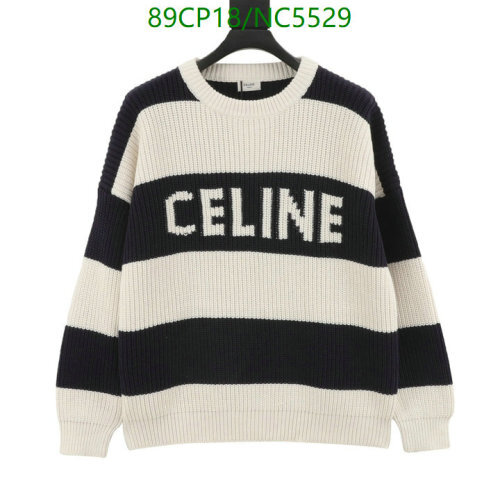 Celine Striped Wool Knit Sweater, Classic Fit, Crew Neck, Long Sleeves, S-XL