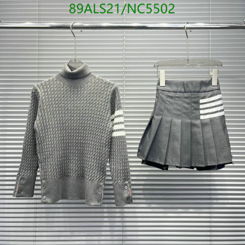 Thom Browne Kids' Gray Knit Turtleneck Sweater & Pleated Skirt Set