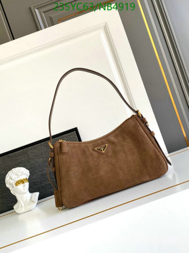 Prada 1BC229 Brown Suede Leather Hobo Bag, 31x18x10CM - Mirror Quality