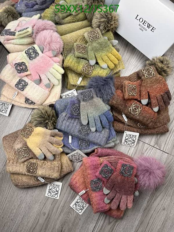 Loewe Knitted Hat, Scarf, and Gloves Set with Anagram Embroidery