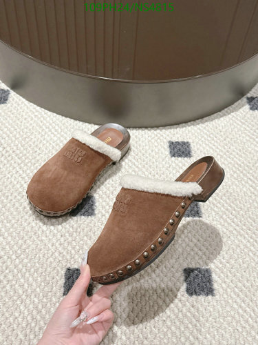 Miu Miu Women's Brown Suede Clogs with Shearling Trim and Studded Detailing