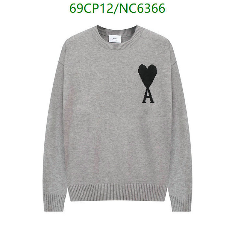 AMI Paris De Coeur Crewneck Sweater, Grey Wool Blend Knit, S-XL Sizes