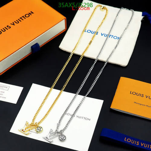 Elegant Louis Vuitton Chain Necklace with LV Logo Pendant, Gold and Silver