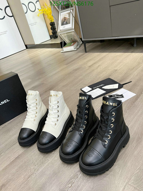 Chanel Women's Leather Ankle Boots, Lace-Up Platform, Black & White