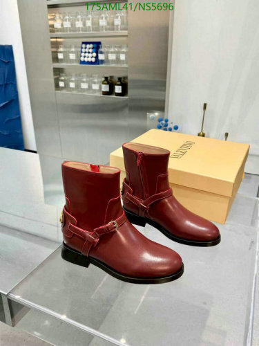 Valentino Garavani Burgundy Leather Ankle Boots with Buckle Detail