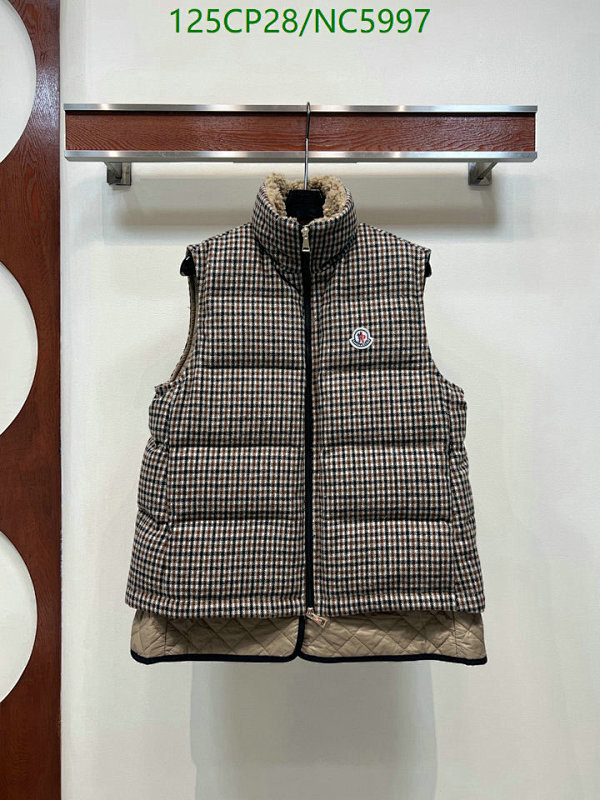 Moncler Women's Houndstooth Padded Down Vest with Fur Collar