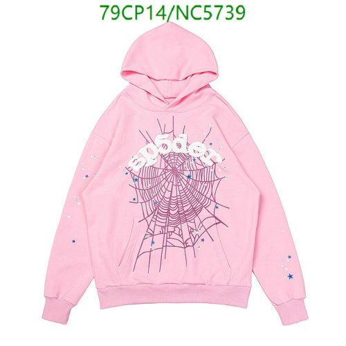 Sp5der Pink Cotton Hoodie With Spider Web, Graphic Print, Drawstring Hood