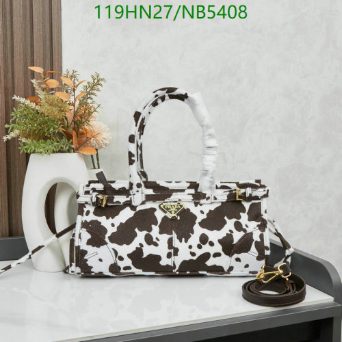Prada Horsehair & Leather Top Handle Bag, 32cm - Brown/White Cow Print