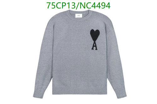 AMI De Coeur Grey Wool Sweater, Classic Fit with Embroidered Logo