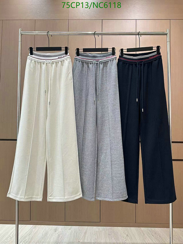 Miu Miu Women's Cotton Blend Wide-Leg Lounge Pants with Logo Waistband