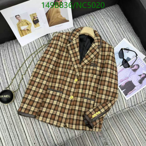 Miu Miu Plaid Wool-Blend Blazer, Classic Fit, Brown & Beige, Size S-L