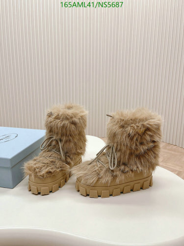 Prada Shearling-Trim Ankle Boots for Women | Lace-Up, Wool, Beige