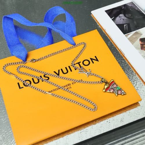 Louis Vuitton Silver-Tone Chain Necklace with Pizza Slice Pendant Charm