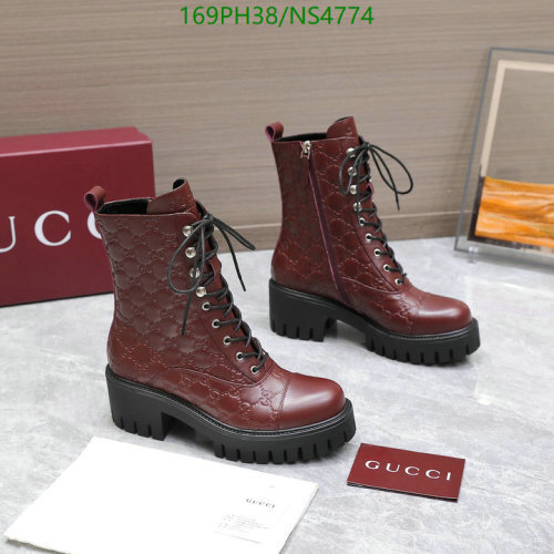 Gucci Women's Leather Ankle Boots, Lace-Up, Lug Sole, Burgundy, Size EU35-42