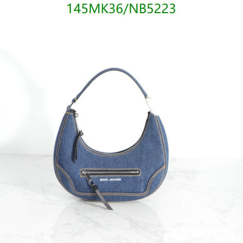 Marc Jacobs Denim Crescent Bag, 26*14*8CM, Genuine Leather Accents, Stylish Hobo Bag