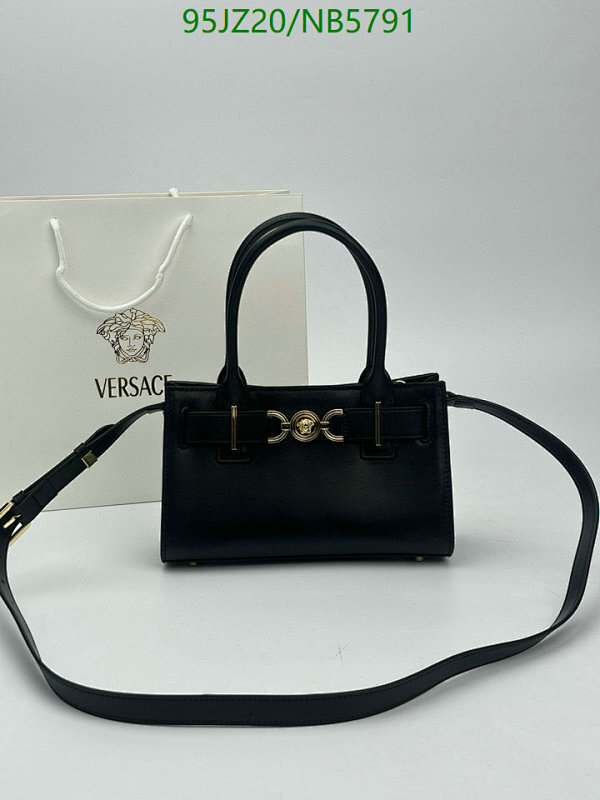 Versace Genuine Leather Top Handle Bag for Women, 22.5CM - Black