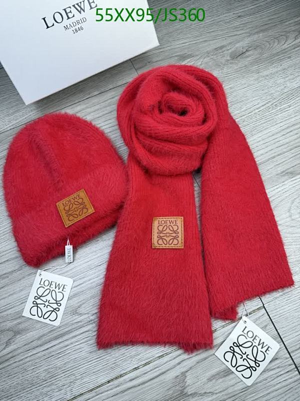 Loewe Red Wool Hat and Scarf Set | Stylish Winter Accessories, JS360