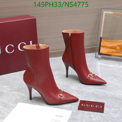 Gucci Women's Red Leather Heeled Ankle Boots with Horsebit Detail