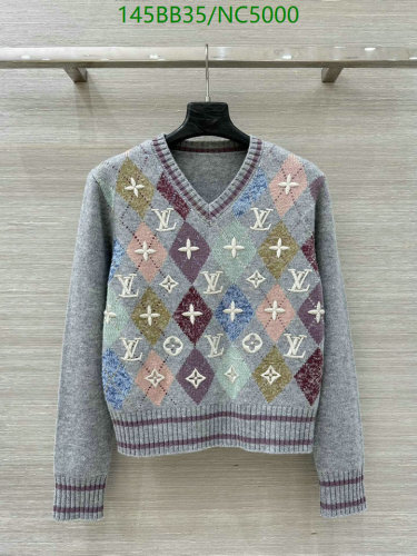 Louis Vuitton Grey Wool Argyle Knit V-Neck Sweater - Sizes S, M, L