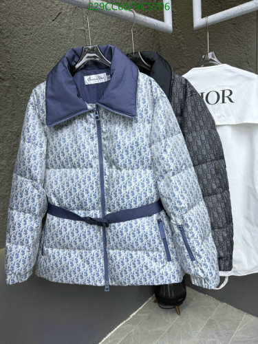 Dior Women's Oblique Pattern Puffer Jacket White Duck Down Coat