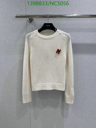 Celine Wool Sweater with Red Accent, Crew Neck, and Long Sleeves 6 Celine Wool Sweater with Red Accent, Crew Neck, and Long Sleeves