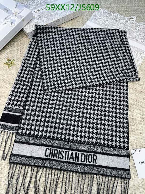 Christian Dior Cashmere Scarf, Houndstooth Pattern, 45-200CM, Elegant and Warm