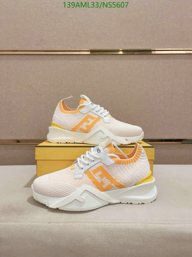 Fendi Men's White and Orange Knit Sneakers with Iconic Logo - EU Size 38-45