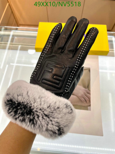 Fendi Black Leather Gloves with FF Logo and Fur Trim - One Size