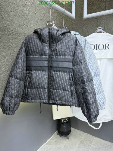 Dior Women's Oblique Pattern Padded Down Jacket Hooded Winter Coat