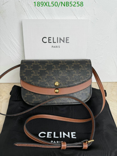 Celine Besace Chain Triomphe Bag in Triomphe Canvas and Calfskin Tan