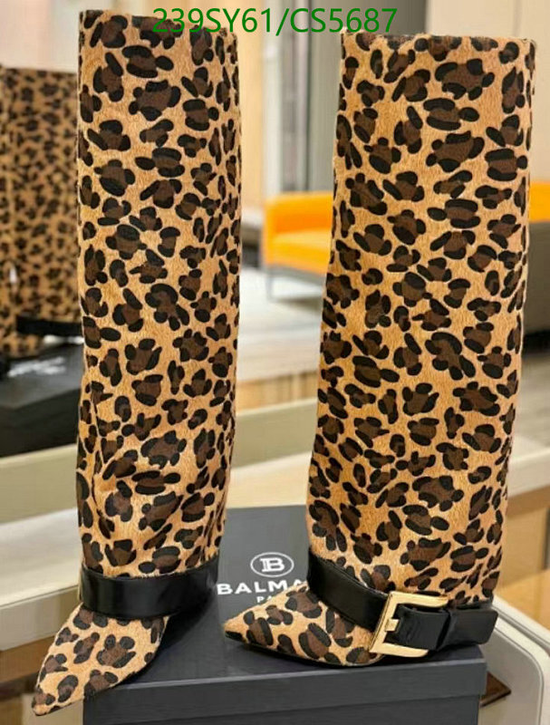 Balmain Leopard Print Pointed Toe Knee High Boots - Women Shoes CS5687