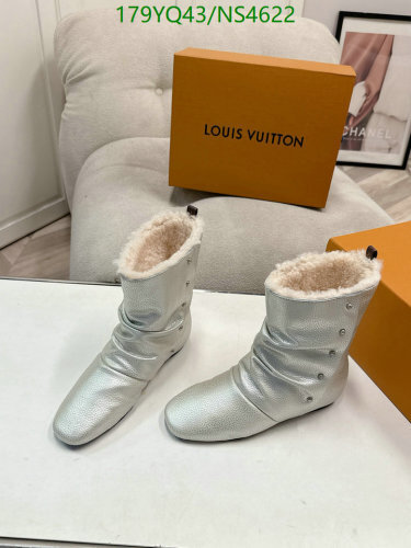 Louis Vuitton Silver Leather & Wool Lined Ankle Boots, Women's Size EU35-41