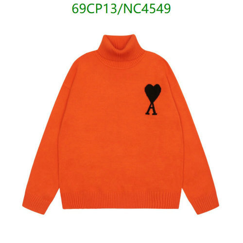 AMI Paris Turtleneck Sweater with Ami de Coeur Patch, Size S-XL, Orange