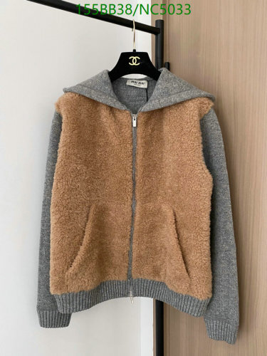 Miu Miu Wool Blend Fleece Zip-Up Hoodie, Gray and Brown, Women's Size S-L