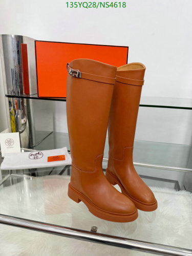 Hermès Women's Tan Leather Knee-High Boots with Adjustable Buckle Strap